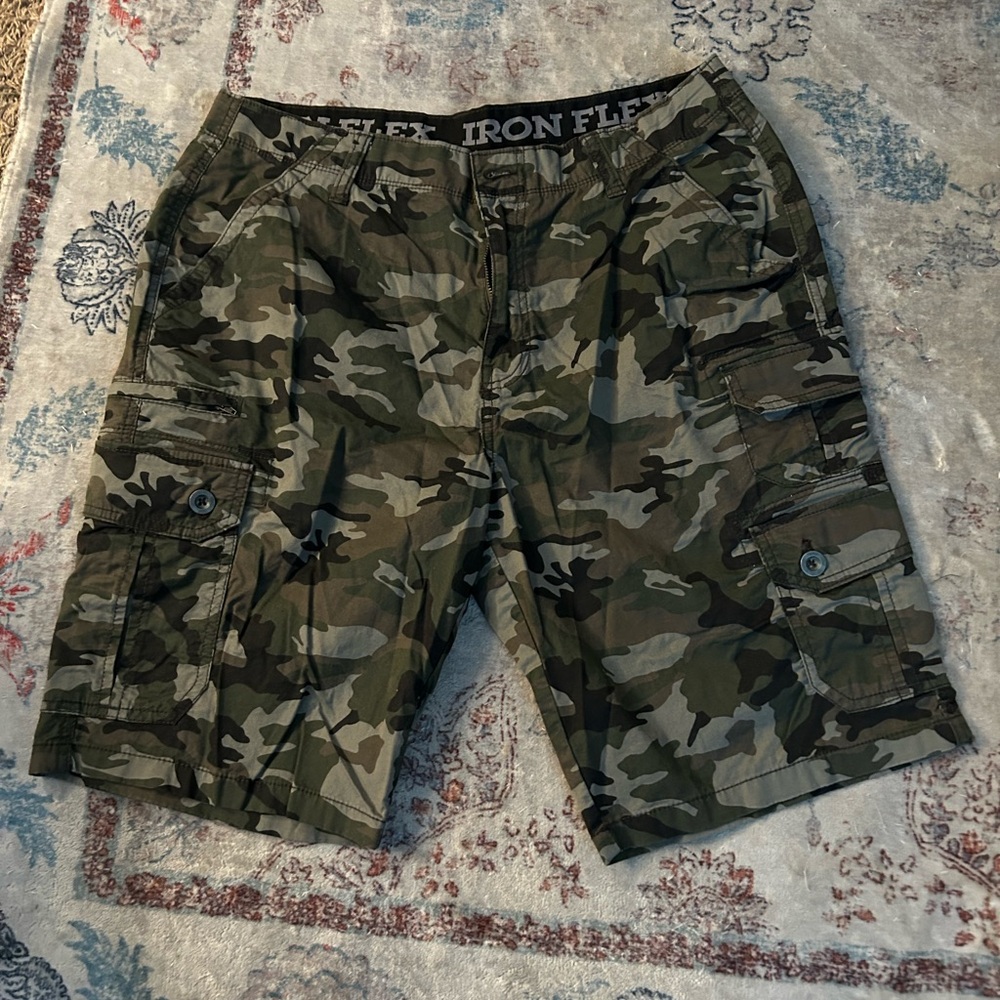IRO Green Camo Cargo Shorts
